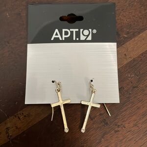 NEW Apt 9 Gold Metal Cross Rhinestone Accent Earrings